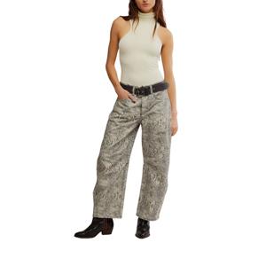 Free People We The Free Good Luck Printed Barrel Jeans